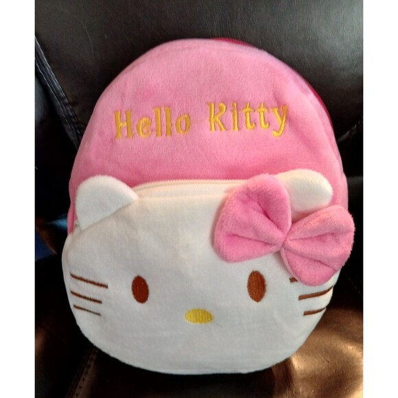 Sanrio pink HELLO KITTY bow plush backpack bag dbl zipper - Picture 2 of 9